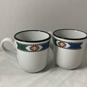 Noritake Southwestern Aztec Kachina #8458 Stoneware Mugs Cups Set of 2 Japan